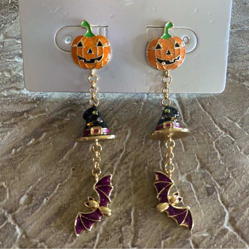 Sugarfix Baublebar Pumpkin Witch Hat Bat Creatures Drop Halloween Earrings NWT - Picture 7 of 10